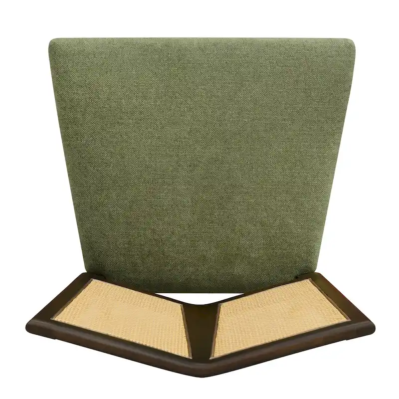 Mid-Century Rattan Back Upholstered Dining Chair Set of 2