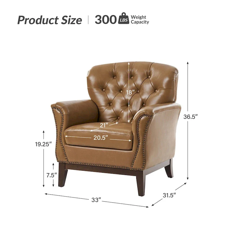 Traditional Genuine Leather Accent Chair with Tufted Wing Back