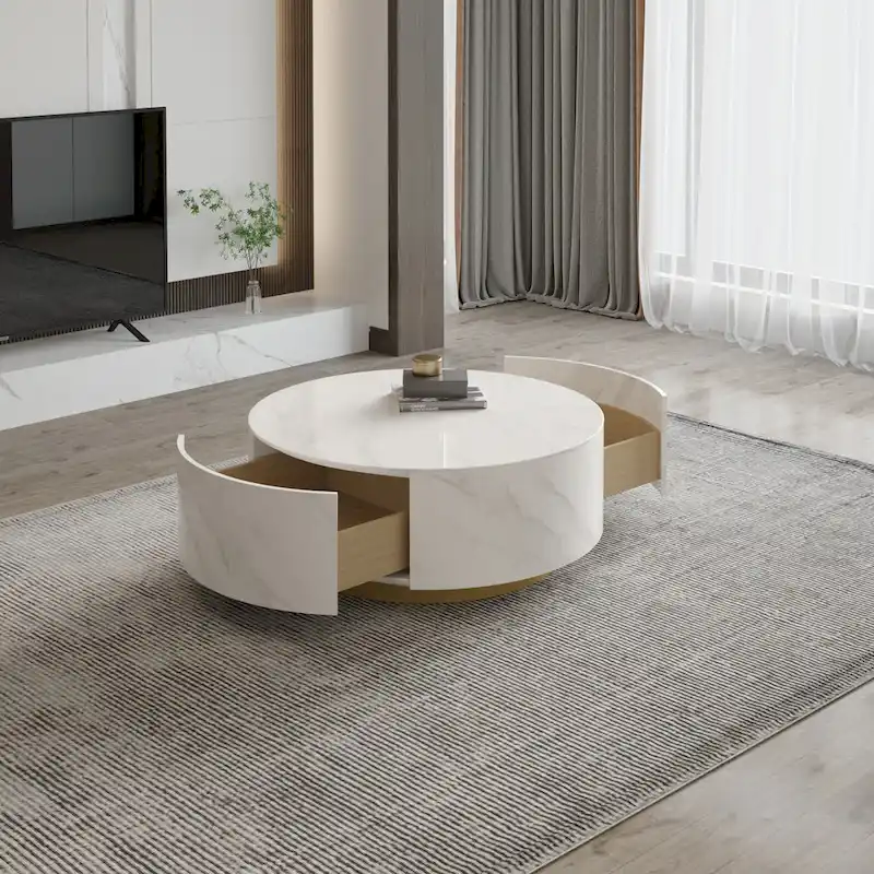 Round Coffee Table with 2 Drawers