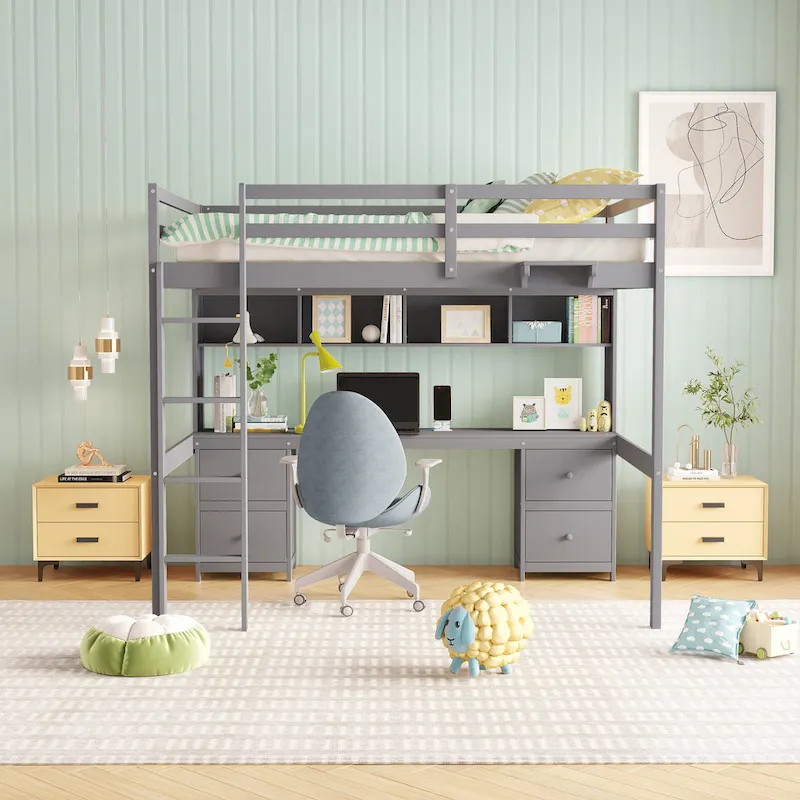 Loft Bed with Desk, Cabinets