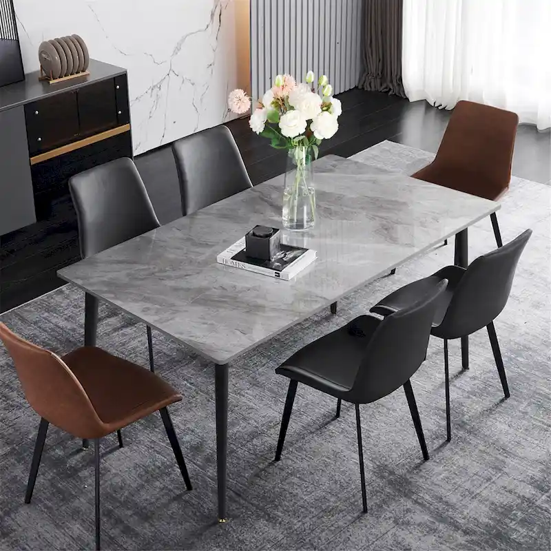 Modern Dining Table with Metal Frame Sintered Stone Top Kitchen Table