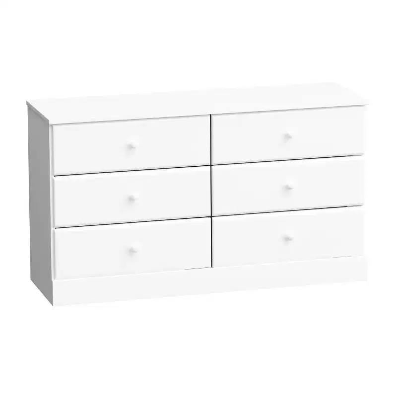 26.85" Prepac Astrid 6 Drawer Double Dresser for Bedroom, Wide Chest of Drawers Bedroom Furniture White