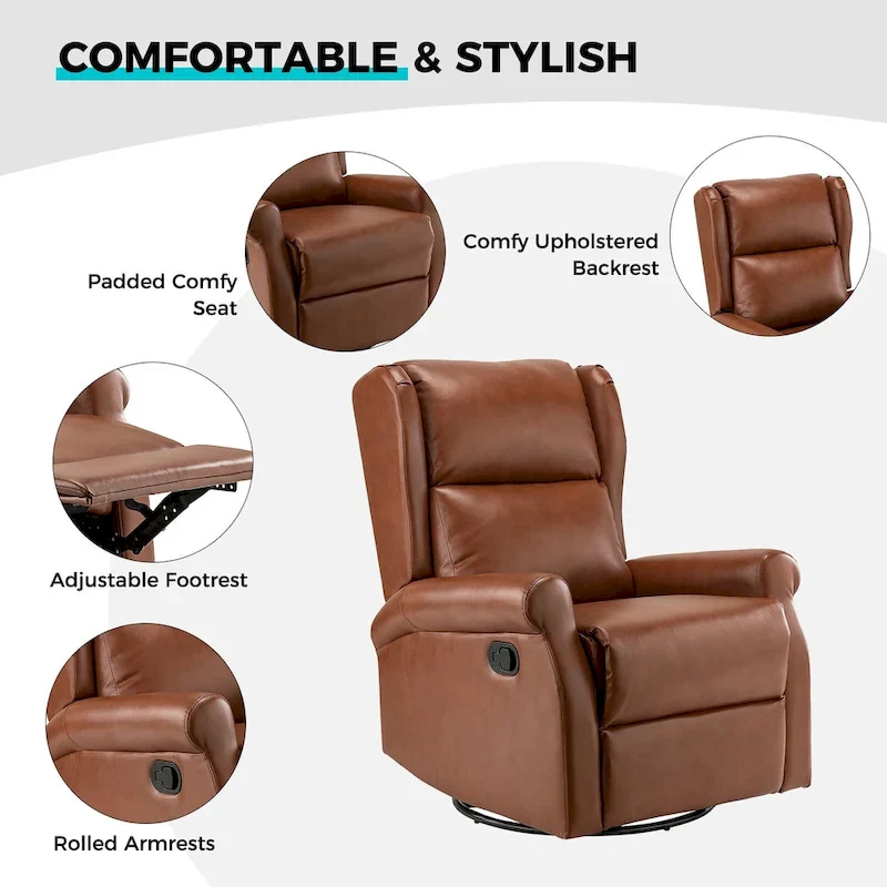 Faux Leather Swivel Nursery Recliners (Metal Base) — Set of 2