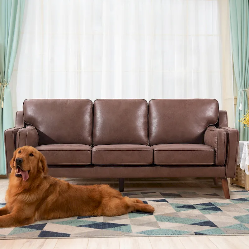 Mid-Century Leather Sofa Loveseat with 5.9 Upholstered Cushion