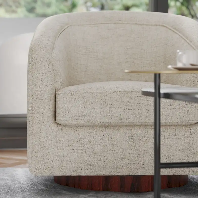 Traditional Club Style Upholstered Accent Chair with 360 Swivel Metal Base