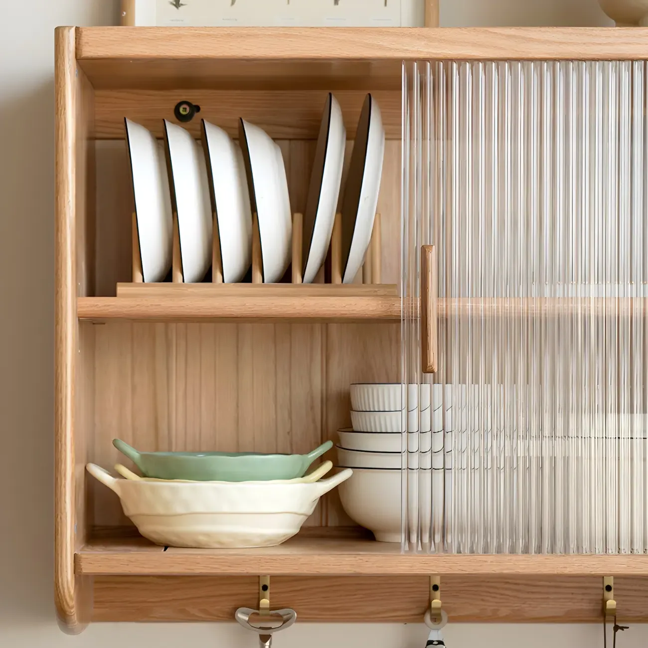 Brown Wooden Wall-Mounted Adjustable Shelves China Cabinet