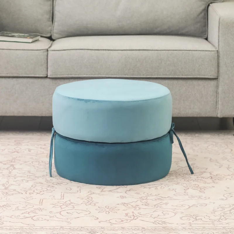 Adeco Round Pouf Upholstered Footrest Ottoman