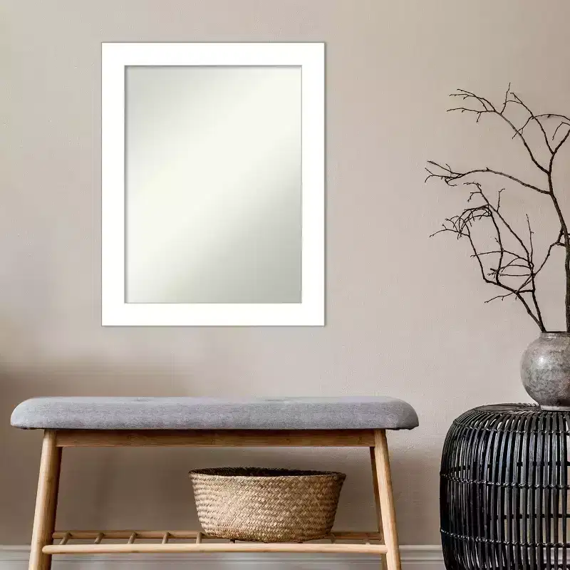 22" x 28" Non-Beveled Wedge White Bathroom Wall Mirror - Amanti Art: Modern Rectangle, Includes Mounting Hardware