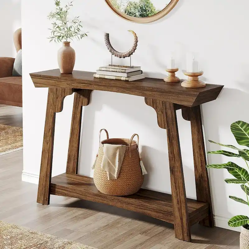 Wood Console Table, 2-Tier Narrow Entryway Table with Storage Shelf