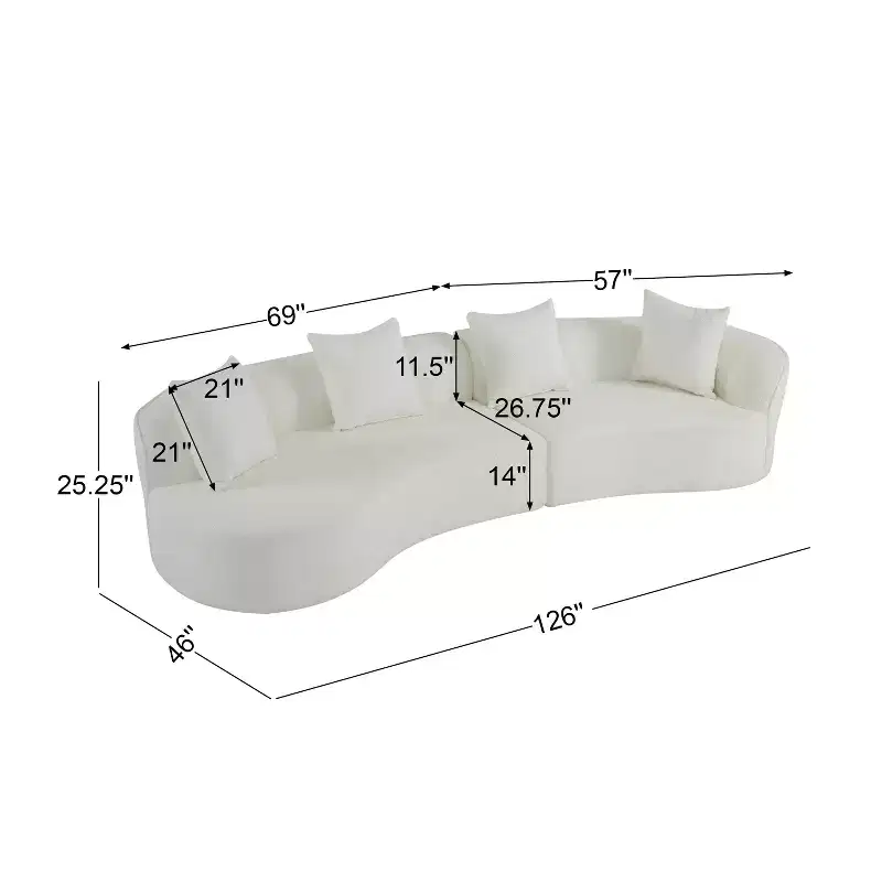 Christopher Knight Home Hailey 126 Modern Boucle Upholstered 5 Seater Curved Sectional Sofa with Pillows