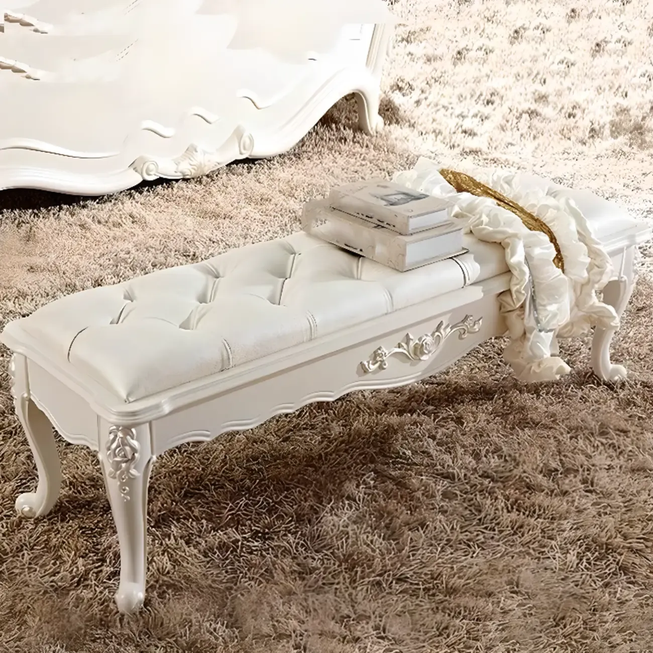 Victorian Button-Tufted Upholstered Entryway Benches