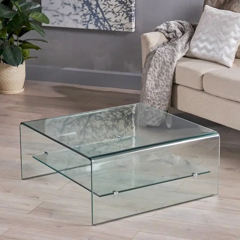 Ramona Square Glass Coffee Table with Shelf