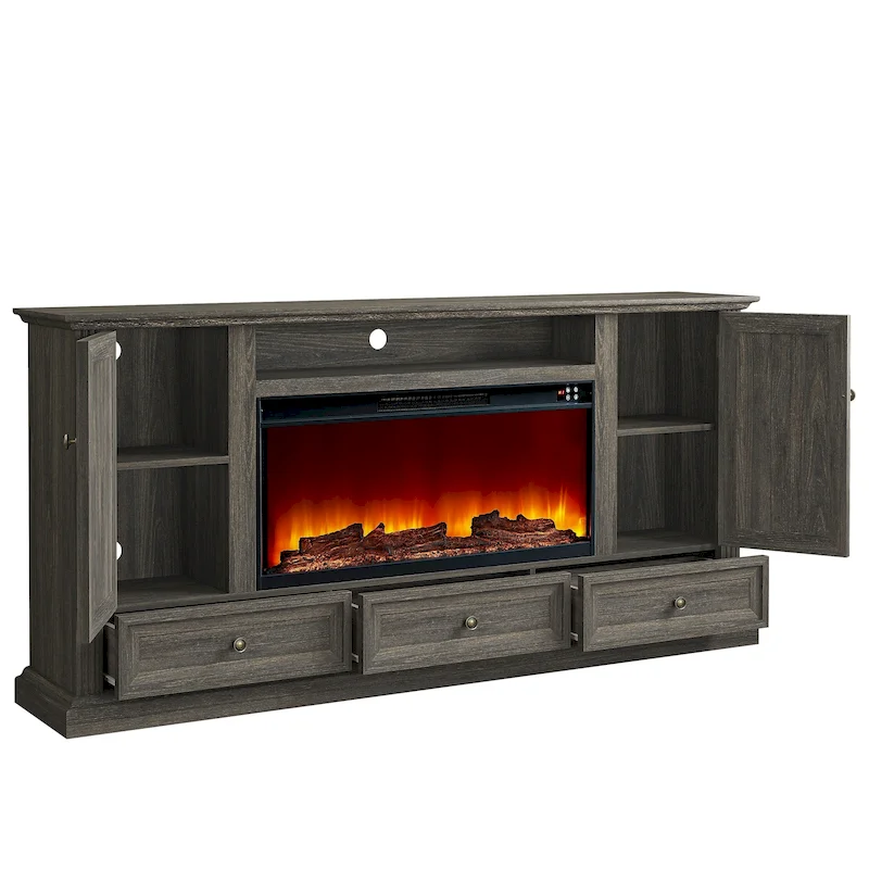 Farmhouse 72 TV Stand with Fireplace - Accommodates up to 75 TV - 73W x 35H x 14D