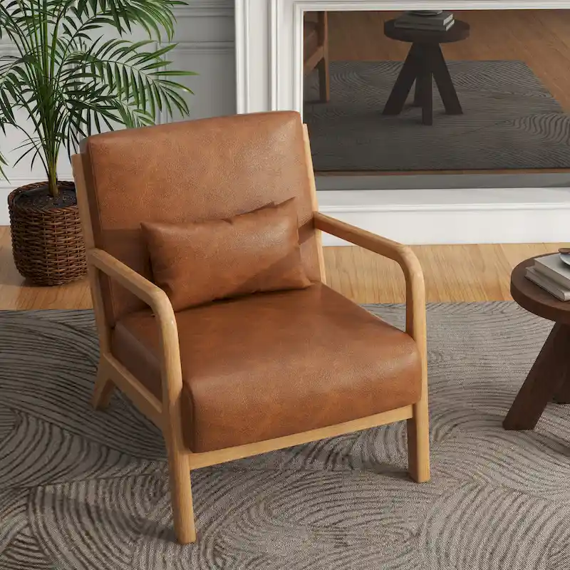 Mid-Century Modern Upholstered Accent Chair with Wood Frame