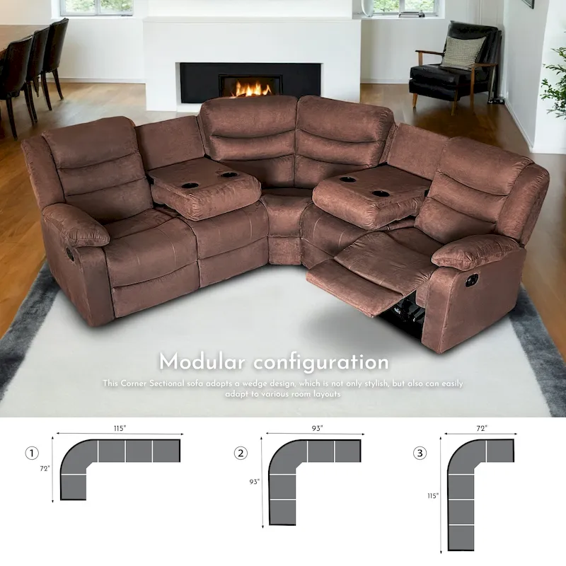 93 Width Polyester/Suede 5-Piece Manual Reclining Sectional Sofa