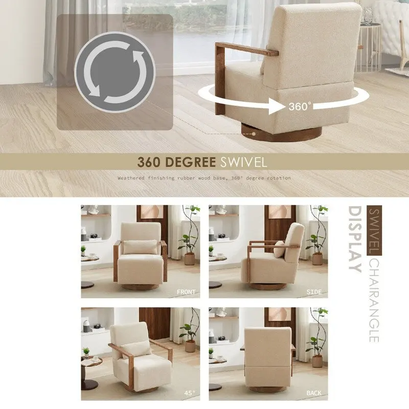 360 Degree Swivel Accent Chair with Solid Wood Armrest and Base