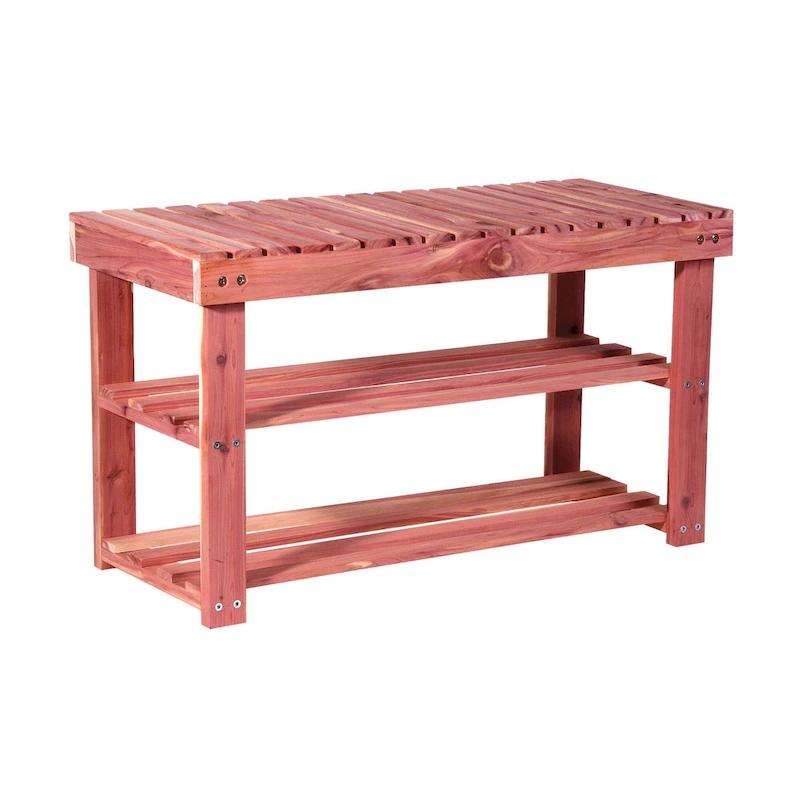 Household Essentials Cedar Fresh 2-Tier Cedar Shoe Rack and Seat Bench