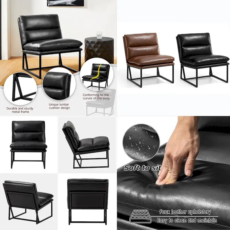 Glitzhome 30.25H Modern Soft PU Leather Armless Accent Chair
