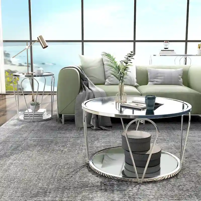 Gable Glam 2-Piece Glass Top Coffee Table Set with Shelf by Furniture of America