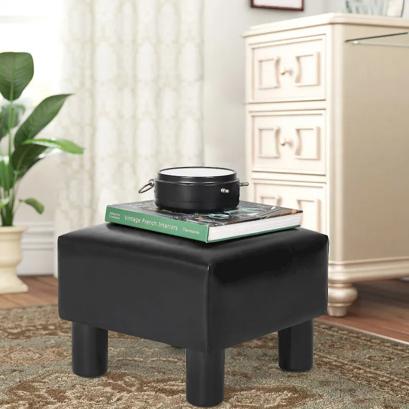 Adeco Footrest Stool Faux Leather Ottoman with Thick Upholstery