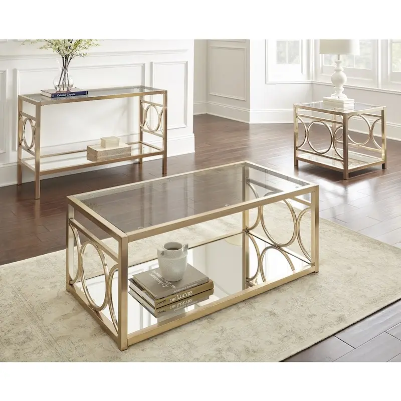 Steve Silver Oria Modern Tempered Glass and Gold Metal Sofa Table