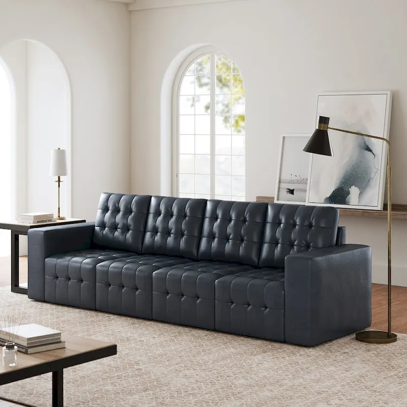 Aurora Genuine Leather Ottoman with Tufted Design by HULALA HOME