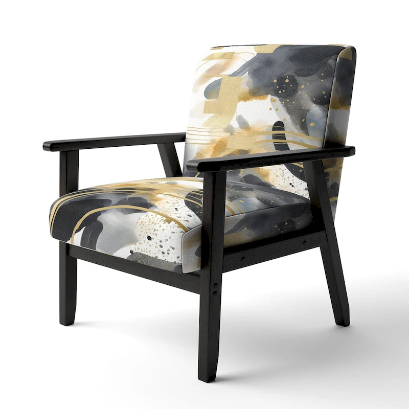 Designart Pastel Abstract With Blue Black & Gold Spots III Upholstered Fractals Accent Chair and Modern Arm Chair