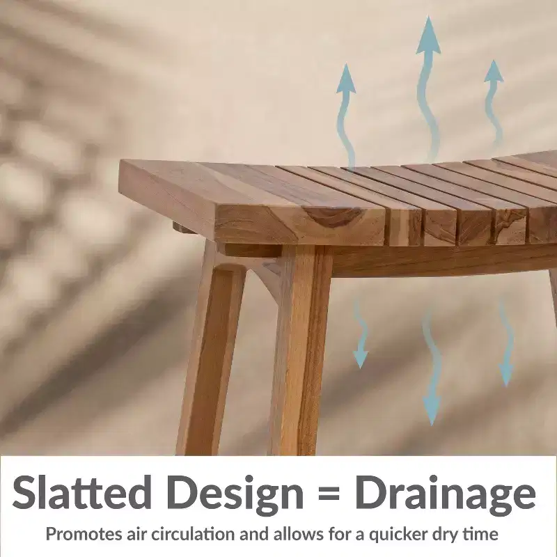 Sunnydaze 19 Solid Teak Wood Shower Bench with Ergonomic Curved Design
