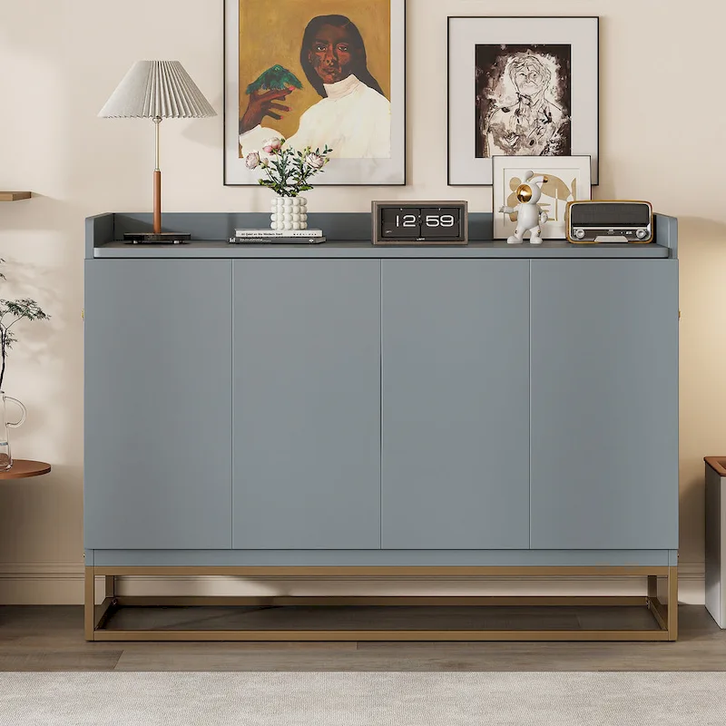 Queen Murphy Bed with Cabinet - White/Gray/Blue