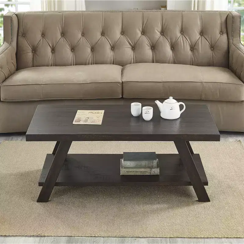 Gray & Espresso 2-Person Rectangle Coffee Table with Storage Shelf