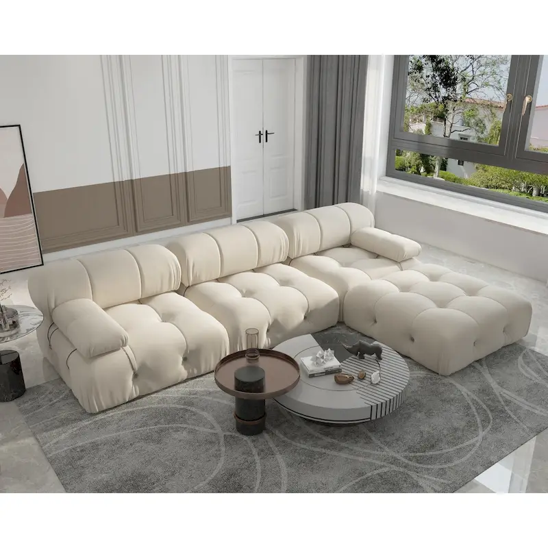 Modern Velvet Upholstery Modular Sectional Sofa,Beige