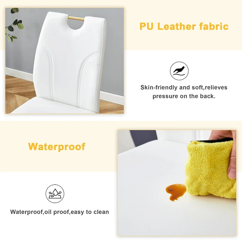 PU Dining Chair Set, Uniquely Designed Black Dining Chairs, Pu Material, Paired With Gold Metal Chair Legs (Set Of 4)