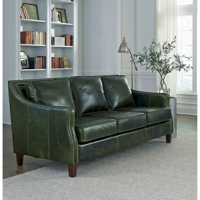 Essex Distressed Green Top Grain Leather Sofa and Loveseat Set