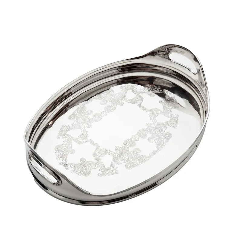 Nickel Tray Oval Etched - 12.5x16.5x4