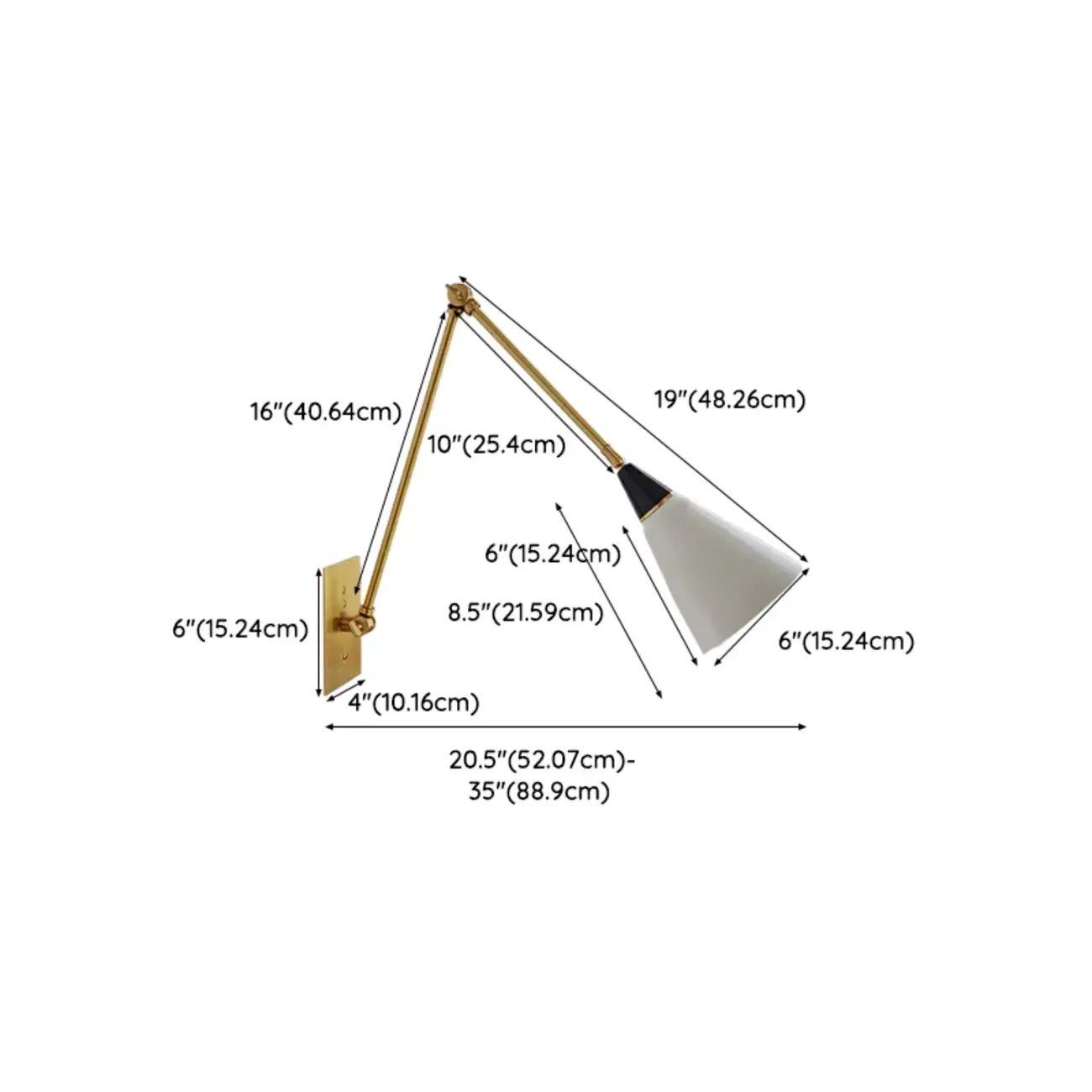 Gold Metal Modern White Aluminum Shade Swing Arm Wall Light