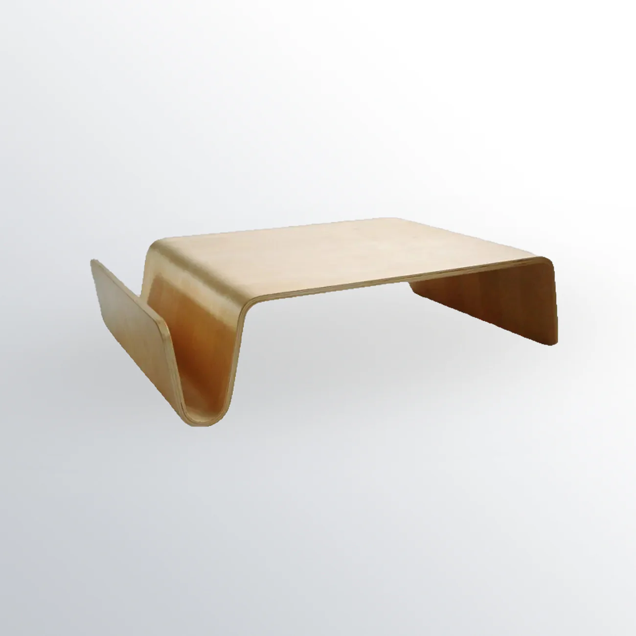 Modern Wooden Brown Curved Coffee Table with Double Pedestal