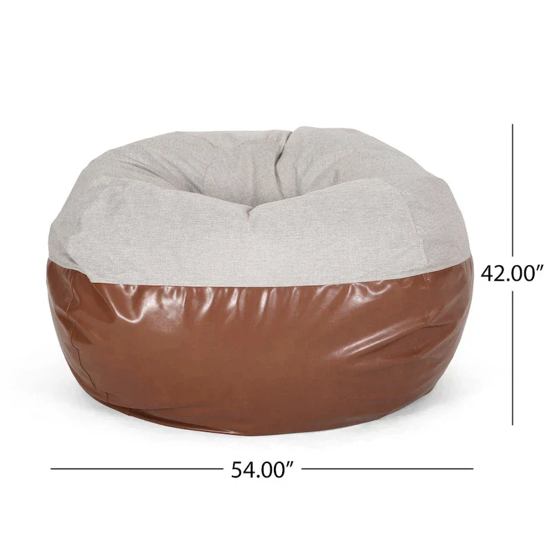 Ohnstad Modern 5 Foot Two Toned Fabric and Faux Leather Bean Bag by Christopher Knight Home