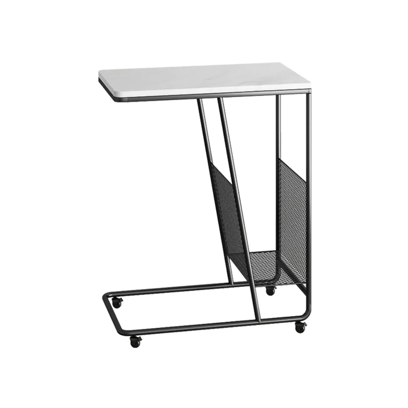 Metal C-Shaped Marble Top End Table with Magazine Rack