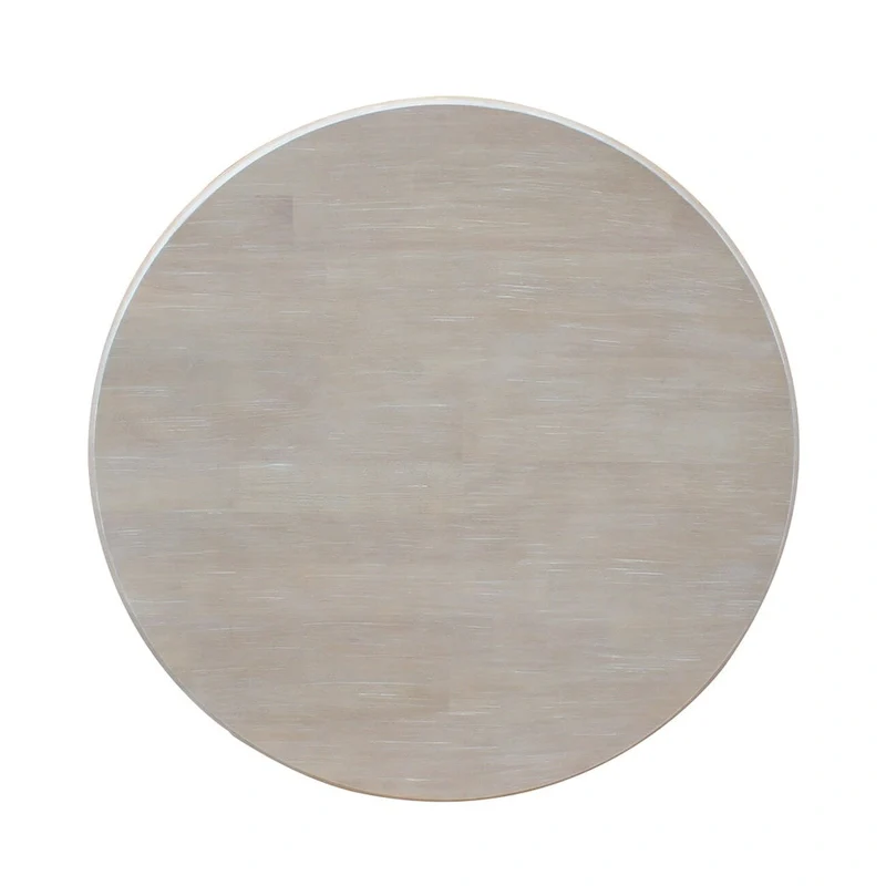 Round Top 36 x 36 Solid Wood Pedestal Table in Washed Gray Taupe