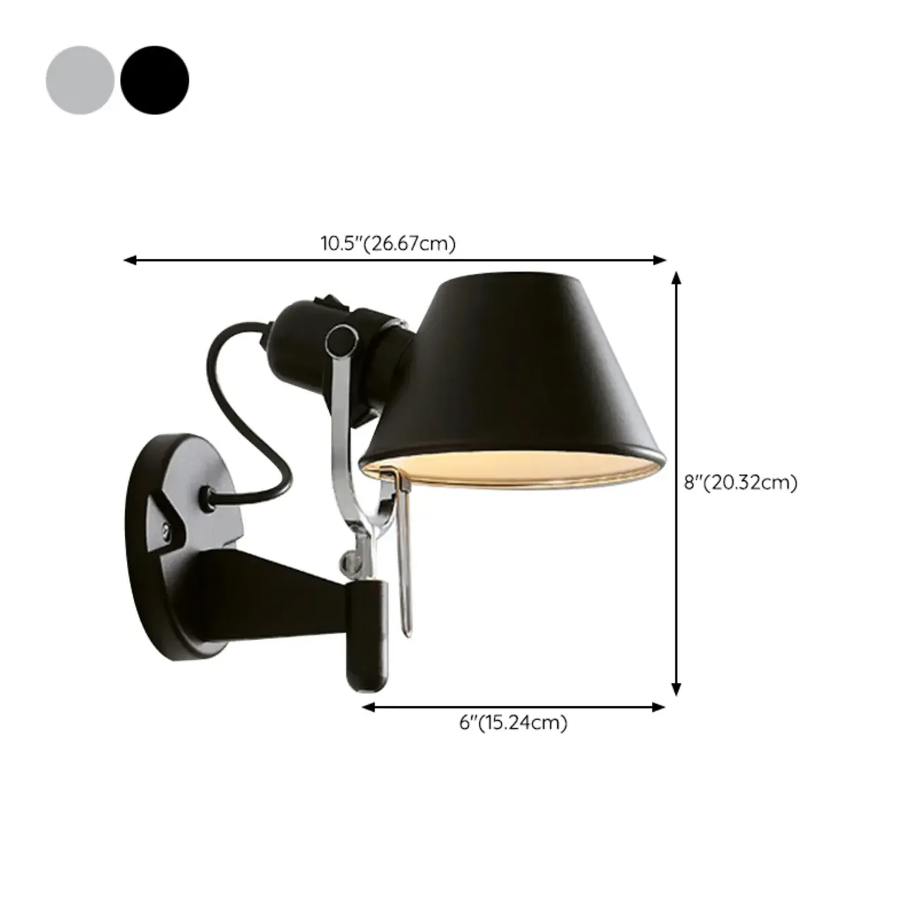 Industrial Metal Silver and Black Swing Arm Wall Light with Shade