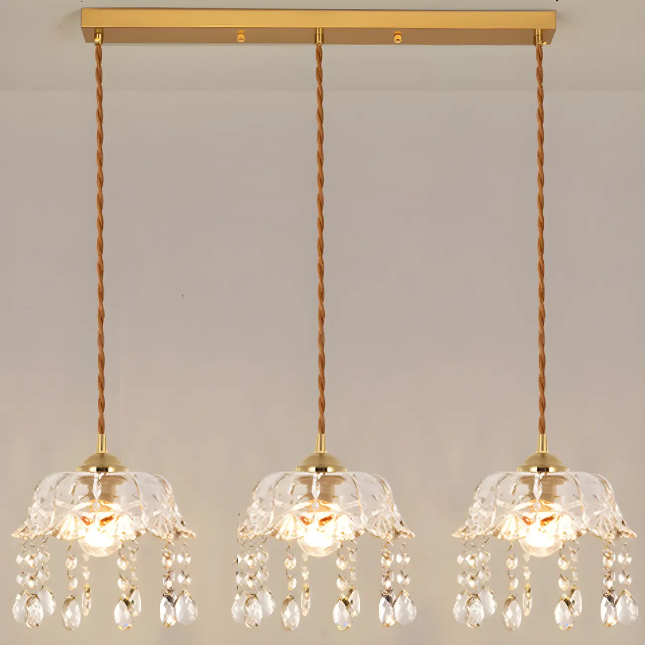 Elegant Glass-Crystal Gold Island Pendant Lights