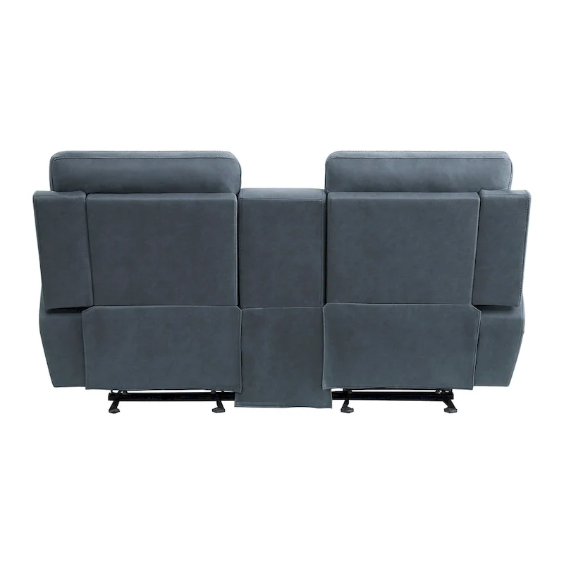 76-Inch Manual Glider Reclining Loveseat in Blue Microfiber with Solid Wood Frame