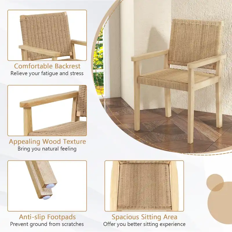 2/4PCS 18 Dining Stool Backless with Wood Frame Woven Paper Seat