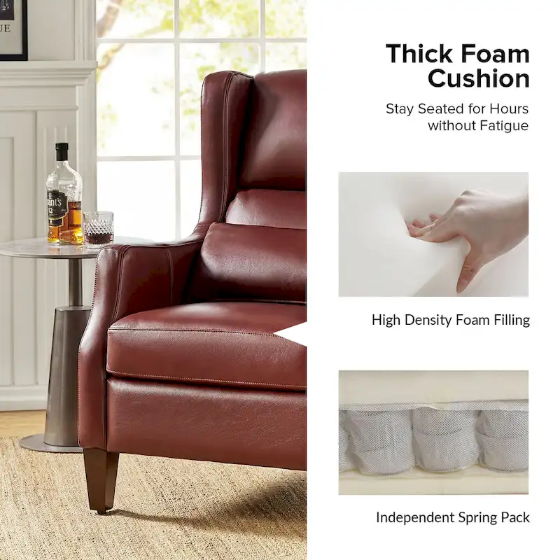 Genuine Leather Wingback Armchair with Lumbar Pillow