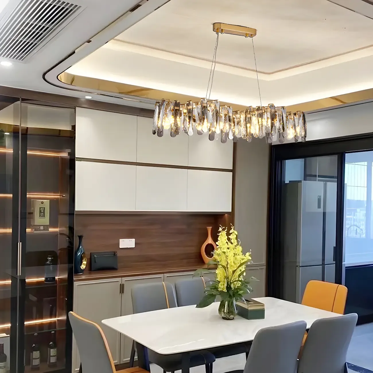 Elegant Grey Crystal Linear Island Pendant Light