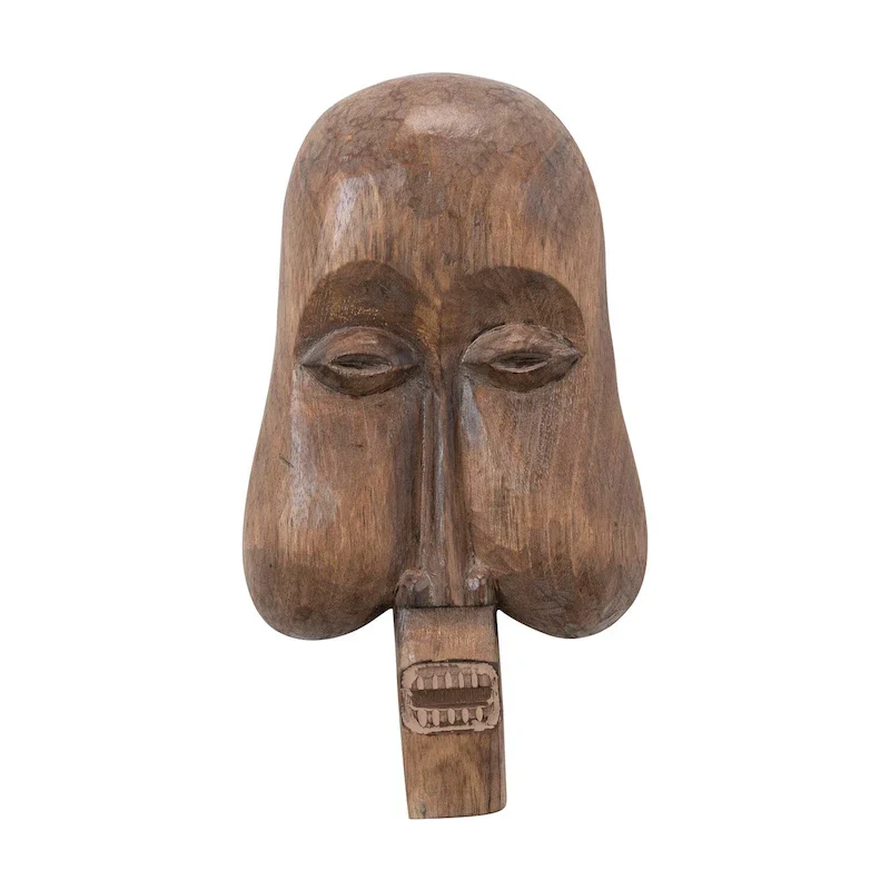 Hand-Carved Albasia Wood Mask Wall Dcor