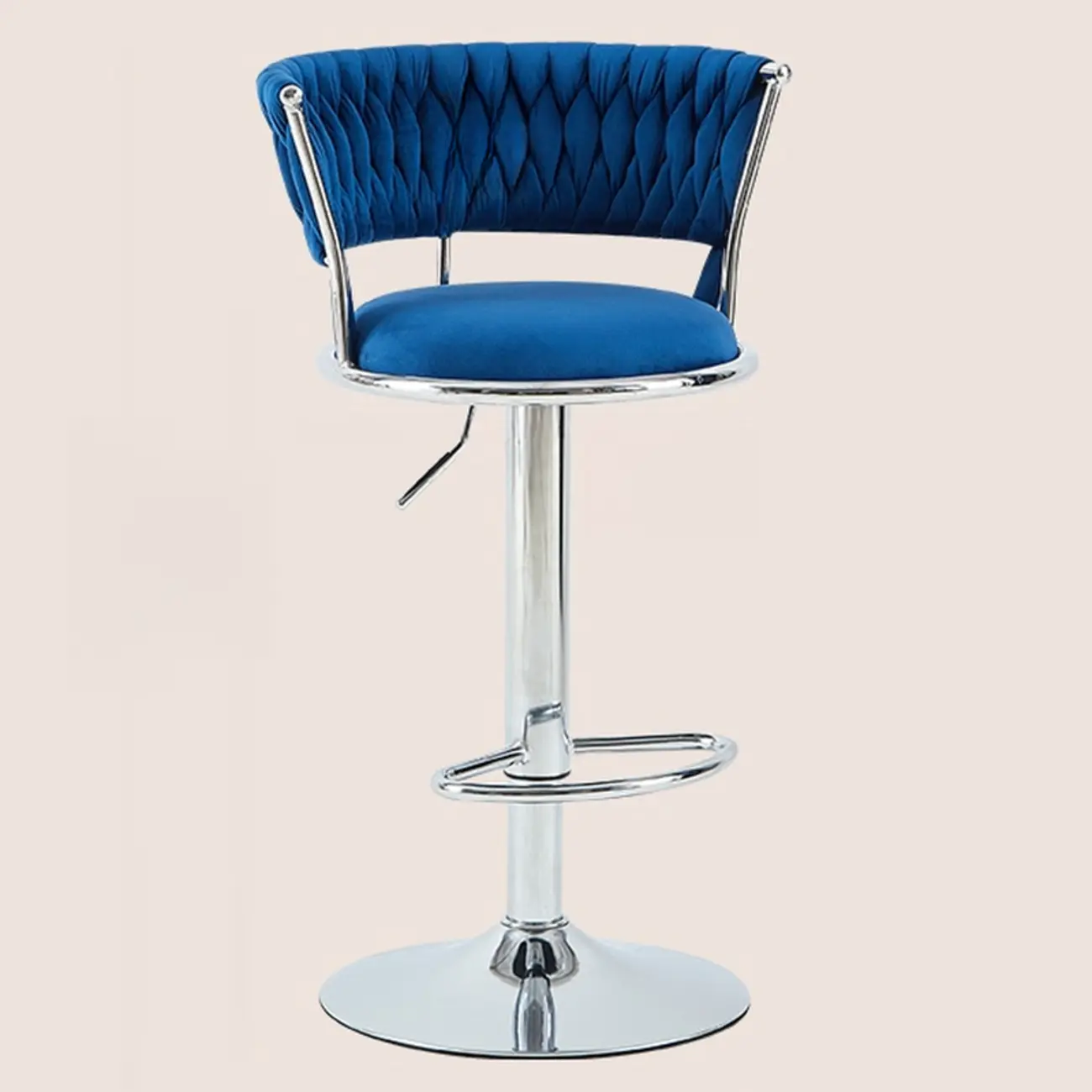 Adjustable Flannel Curved Back Bar Stools with Gold Base