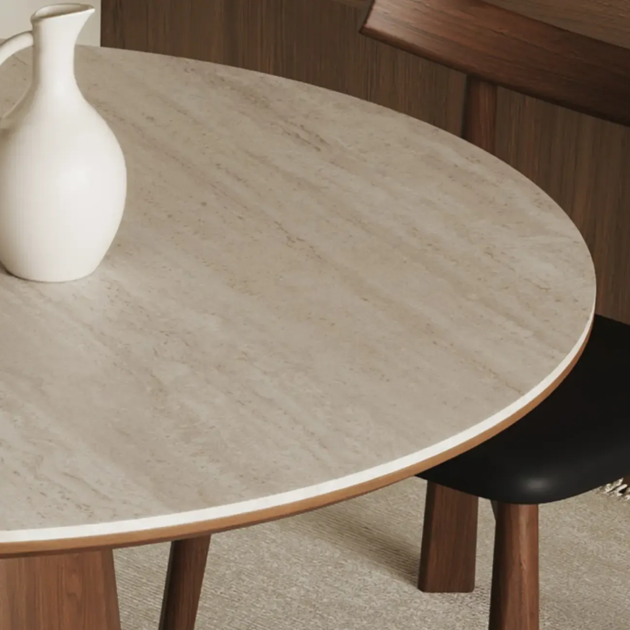 Modern Round Stone Top Pedestal Dining Table