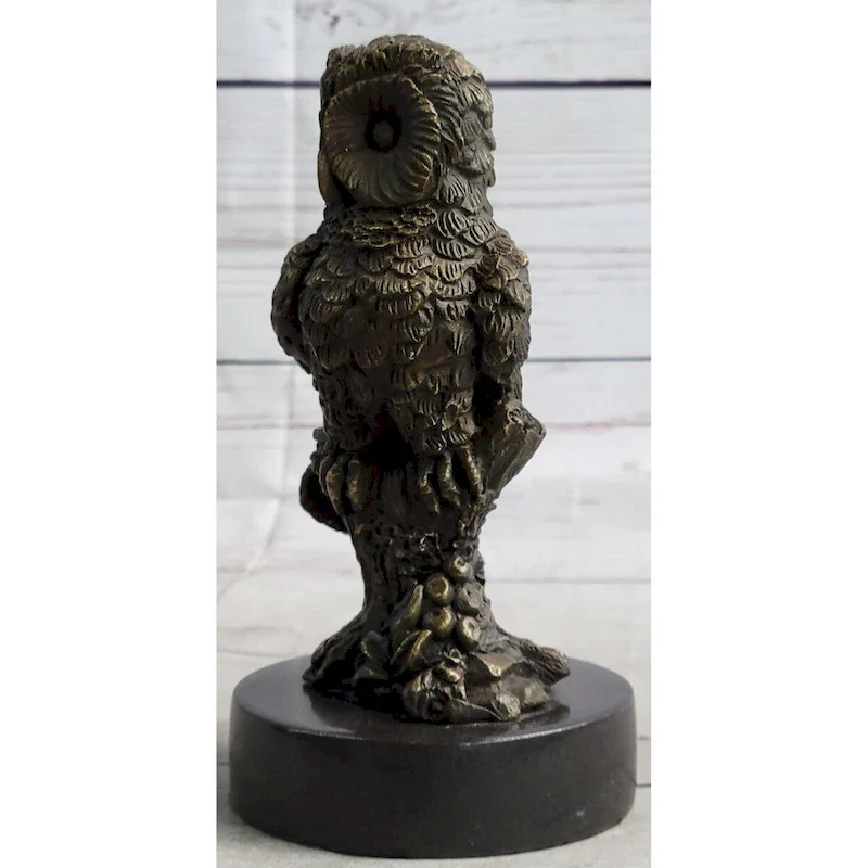 Miniature Bronze Owl Bird Statuette Sculpture Figure Bookend 6 Inches X 3 Inches