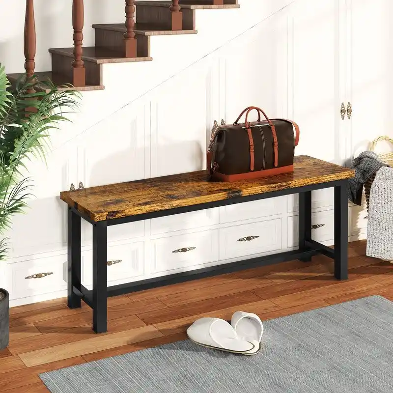 Grondin Industrail Style Dining Bench 2 Pieces Set, Wooden & Steel Dining Benches Set of 2, Durable and Stable Entryway Benches